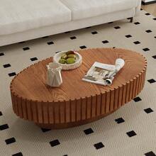 Modern Wood Round Coffee Table - Handcraft Fluted Coffee Tables With Sturdy Base, Easy Assembly, Contemporary Style Circle Coffee Table Small Tea Table For Living Room, Apartment, Office (White Thick) - Natural Oval - View 2