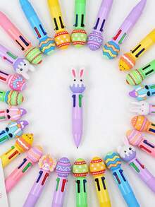 20支装复活节卡通四色圆珠笔套装，包含10支随机颜色的圆珠笔和10张卡片，卡通兔子和复活节彩蛋图案，彩色可伸缩中性笔，适合精细绘画和标记，是复活节派对礼物、学生文具、节日装饰、办公用品和返校礼物的理想之选。 - 多色 - 查看 10