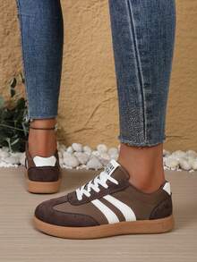Women's Summer Casual Flat Soft Bottom Patchwork Sneakers, New Spring 2025 Collection - 2615-1 Brown - View 5
