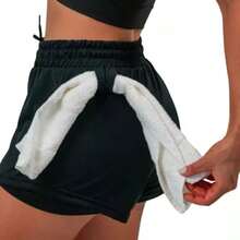 Kit Of 2 Women's Double Shorts 2 In 1 With Hidden Pocket For Cell Phone, For Sports, Gym, Crossfit, Running. - 黑藍 - 查看 4