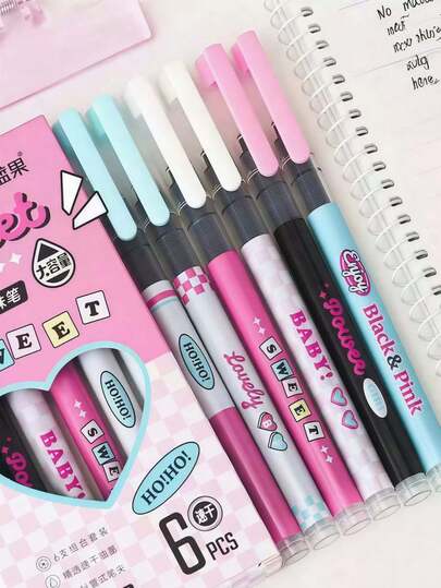 1pc/3pcs/6pcs American Retro Quick-Drying Ballpoint Pen, Full Needle Tube Large Capacity Liquid Ink Rollerball Pen, Random Color & Style (6pcs/Box), Gradient Highlighter Pen For Girls, High-Quality Creative Student Stationery Pen, Quick-Drying Exam Pen, Stress Relief Quick-Drying Pen