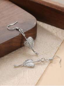 一对复古手工心形不对称叶子吊坠耳环，波西米亚风格，适合旅行、派对和日常佩戴 - 銀色 - 查看 5