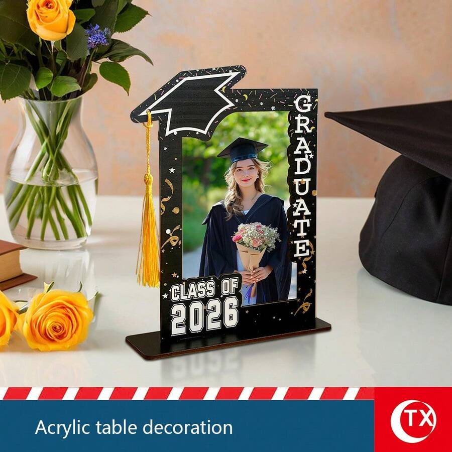 1pc Wooden Graduation Cap Photo Frame - Inspirational Graduation Memento, Classic Vertical Desktop Display Stand, Suitable For Graduates To Showcase Graduation Photos, Graduation Party Decor