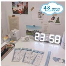 3D Digital Desk Clock With LED Modern Design, Night Light, Decorative Clock / Wall Mount. - trắng - Xem 2