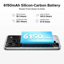 DOOGEE Note56 Plus Unlocked Android 16 Cell Phone, 48GB + 256GB/2TB TF Expand, 6.56" HD+ 90Hz Display, 6150mAh Battery, 50MP+8MP AI Camera, NFC/OTG/Side Fingerprint, 4G Dual SIM Unlocked Smartphone - 黑色 - 查看 3