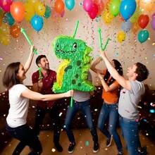 4件套恐龙造型皮纳塔，动物主题皮纳塔，适合生日派对、派对装饰、趣味装饰皮纳塔、派对用品、拍照道具，包含球棒和眼罩 - 綠色 - 查看 5