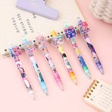 1/2/3/4/5/6pcs Witch Hunter Black Signature Pens, Student Ballpoint Pens, Writing Pens, Acrylic Sticker Pens, Push-Button Black Pens, Student Stationery, Writing Tools, Student Gifts - Multicolor - View 1