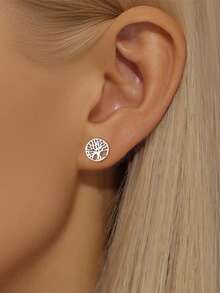 1 Pair S925 Sterling Silver Simple Hollow Tree Of Life Stud Earrings, Polished, Versatile For Women, Daily Wear, Fashion Jewelry Gift - Tree - View 4