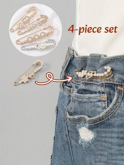 4 piezas Broche de perla elegante para mujer, accesorio de moda, simple y práctico, adecuado para uso diario o como regalo para familiares y amigos