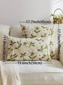 1 pieza Funda de cojín bordada con flores primaverales en beige, Funda de cojín con mariposas y flores silvestres de primavera/verano, Adecuada para decoración interior, Funda de almohada para todas las estaciones, Almohada interior no incluida - Beis - Ver 3