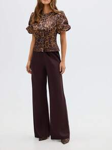 Women's Satin Silk Wide Leg Pants Low Waist Baggy Pants Lounge Bottoms Streetwear - 深棕 - 查看 8