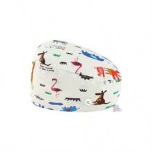 四季通用可调节夹扣式护士帽/手术帽 | 时尚微弹数码印花 | 吸汗速干，按扣设计 | 可手洗，易于护理 | 适用于医疗、美容、牙科、宠物护理 | 可爱动物印花涤纶（聚酯纤维）手术帽、护士帽、护理配件、女士手术帽、长发帽，适合生日派对等各种场合，四季皆宜 - 彩色 - 查看 10