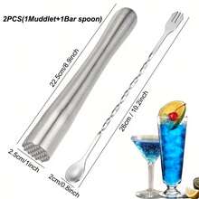 8.9-Inch Premium Stainless Steel Cocktail Muddler And 10.2-Inch Long-Handle Bar Mixing Spoon, Home Bar Tool Set, Bar Accessories Tools, Suitable For Mojito Juice Drink - Multicolor - View 14