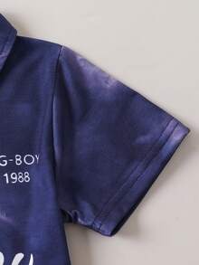 2pcs/Set Young BoyStriped Bear Patch Polo Shirt & Shorts Set, Casual Vacation & School Outfit, 4-7Y - Multicolor - View 5