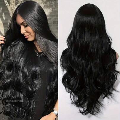 Natural Black Color 13x4 HD Transparent Lace Front Hand Weaves Wigs With Bady Hair Body Wave Wigs Human Blended Hair Lace Frontal Brazilian Virgin Hair Wigs For Women