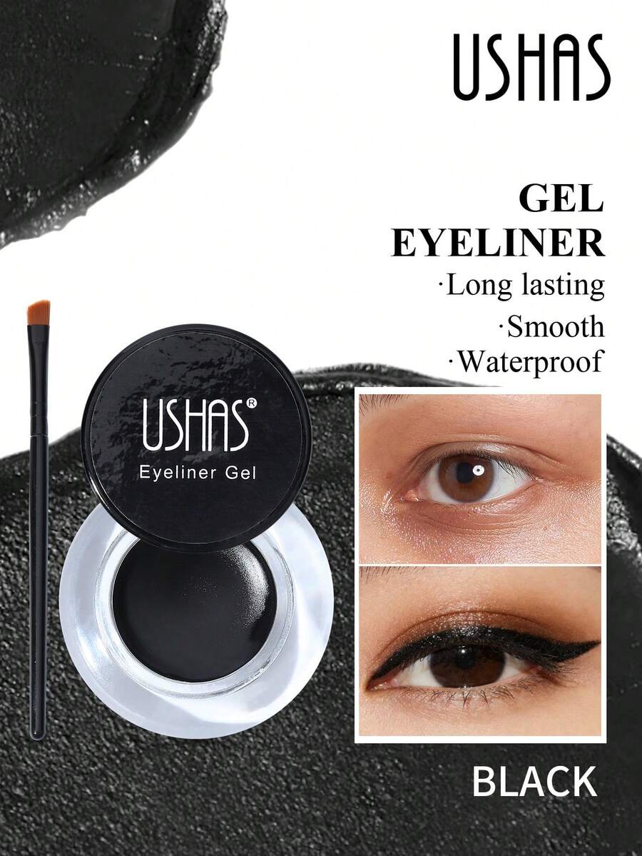 USHAS 二合一凝胶眼线笔，黑色眼线笔，24 小时持久眉妆，高显色度防水哑光防晕染眼线笔 - #01 - 查看 1