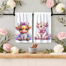 2/4 Pcs Set, Dish Towels, Highland Cow Printed Pattern Super Absorbent Microfiber Modern Towels, Cooking And Baking Tea Towels, Dish Cloths, Cleaning Rags, Hand Towels, Tea Towels, Ultra Soft And Highly Absorbent, Kitchen Decor, Gifts For Neighbors, Gifts For Mom, Birthday Gifts, Housewarming Gifts For Friends, Kitchen Essentials, Daily Necessities - Multicolor - View 7