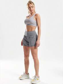 3-Pack Women'S Athletic Running Shorts, Workout Gym, Tennis Sports, Elastic Waist Quick Dry Sports Shorts, Yoga Shorts For Womens High Waisted Running Shorts Quick Dry Athletic Workout Shorts With With Phone Pockets, Highly Elastic, Sweat-Wicking, Quick-Drying Fabric - 深灰色 - 查看 4