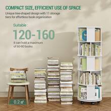 HEXCELEN Drehbares Bücherregal, 360° drehbares Bücherregal mit Rollen, 5-stöckiges Ablagefach, drehbares Bücherregal mit festen Rollen für Wohnzimmer, Arbeitszimmer, Büro, Weiß, 45 x 45 x 161,5 cm - Weiss - Übersicht 4