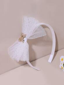 1件白色网纱蝴蝶结发箍，适合女孩，金色水钻蝴蝶结发圈，闪亮亮片蝴蝶结发带，甜美公主风蝴蝶结发箍，青少年发饰 - 白色 - 查看 2