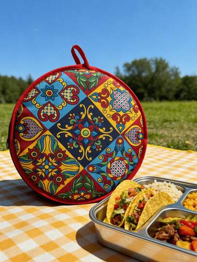 Bolsa aislada de comida con estilo bohemio y mandala - Bolsa térmica reutilizable para calentar almuerzos, burritos y pizzas, adecuada para la cocina o picnics, contenedor de aislamiento térmico redondo y de moda