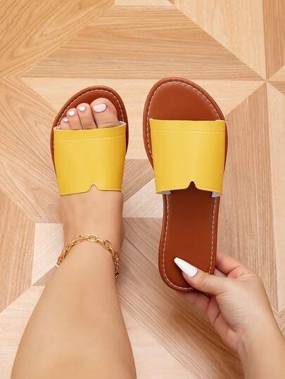 Wide Fit Women's Casual Flat Slippers, Round Toe Non-Slip Slides, Indoor Outdoor Beach Sandals,Suitable For Summer Daily Wear, Party & Outdoor Activities