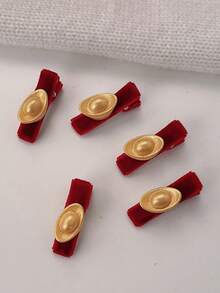 5个/10个金色金锭发夹，节日红色侧刘海发夹装饰发卡 - 紅色 - 查看 7