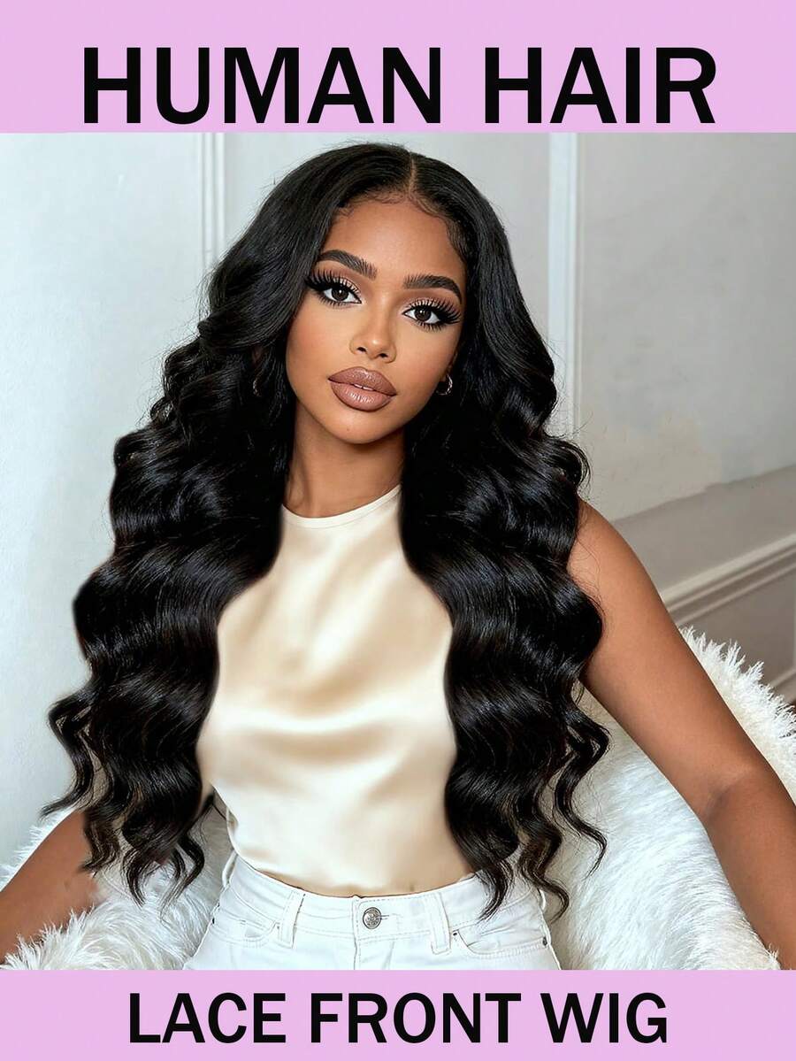 13x4 透明蕾丝前额波浪卷真人发假发，180% 密度透明前额真人发假发，原生发带婴儿发，适合女士，自然黑 - Natural Black - 查看 1