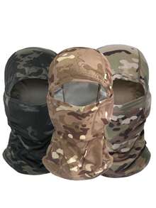 3件套迷彩拉法帽滑雪面罩，男女通用，防紫外线，适用于军事战术、骑行、狩猎、单板滑雪