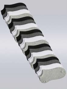 10/20pcs Men's 4-Color Casual Boat Socks, Plus Size Solid Color Minimalist Ankle Socks In Black, White, Gray, Versatile For Daily Wear - Multicolor - View 2