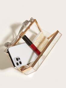 European & American Fashion Box-Shaped Clutch Bag, Transparent Acrylic Handbag, Shoulder Bag With Chain Strap, Suitable For Phone, Lipstick, Party, Versatile - Clear - View 3