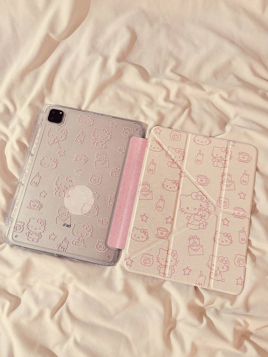 Sanrio 1pc Pink Mirror Classic Hello Kitty Tablet Protective Case Compatible With Ipad 11 2025/10.9/Air4/5/6/7 2025/10.2/Pro 11/10th/9.7/10.5, Sleep/Wake Function - Pink - View 1