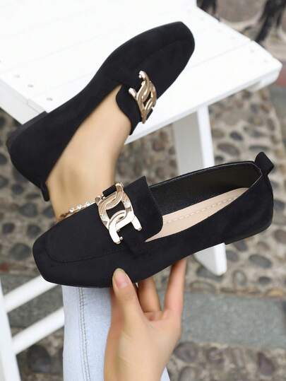 New Women Square Toe Flat Loafers, Comfortable Fashion Casual Flat Shoes, Lightweight Outdoor Daily Wear