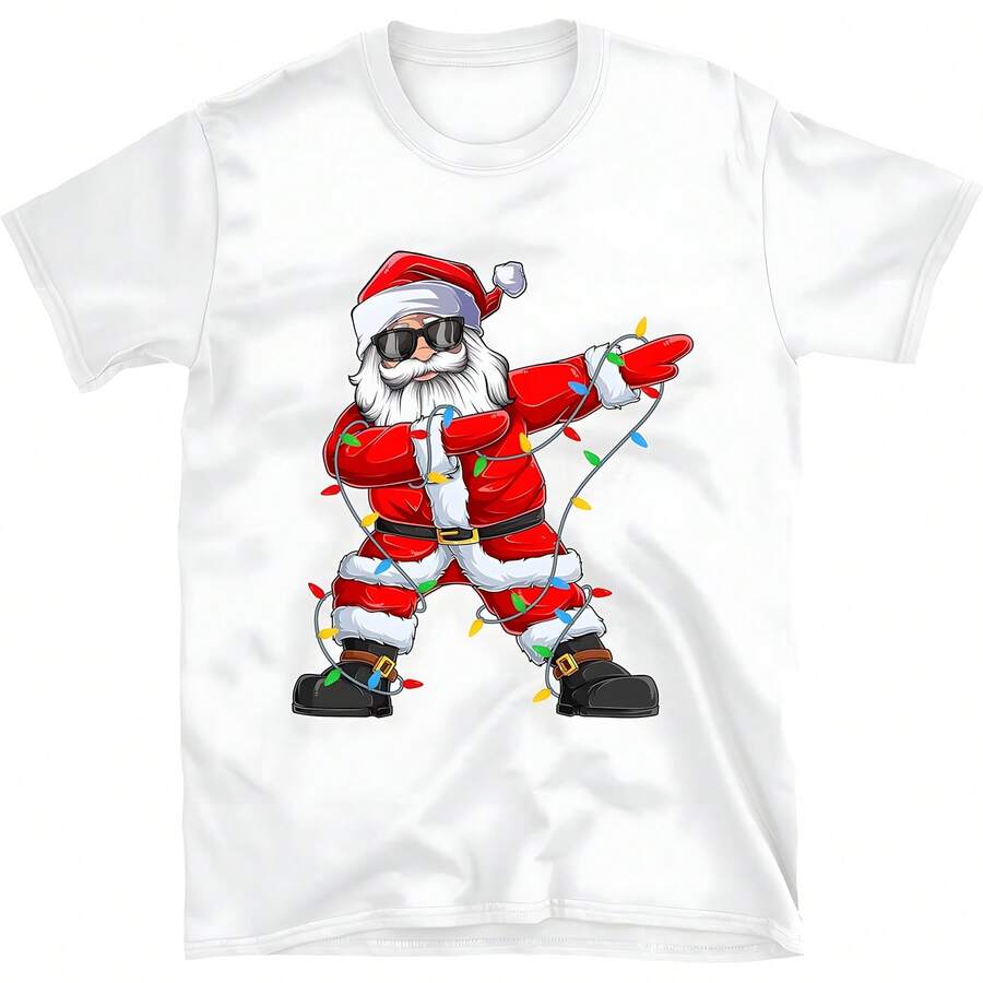 Funny Dabbing Santa Christmas Tree Lights Shirts For Boys Girls Kids Toddler Men Women X-Mas Ugly Sweater Gifts - 白色 - 查看 1