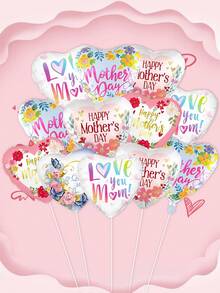 10/20个17英寸母亲节主题心形铝箔气球，印有“爱妈妈”、“母亲节快乐”字样，适合母亲节派对、家居活动装饰。 - 彩色 - 查看 1