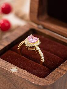 1pc Simple Heart-Shaped Design Elegant Copper Ring For Women - Multicolor - View 8