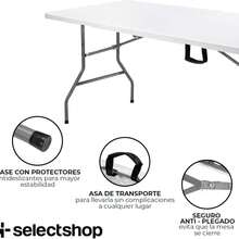 SELECTSHOP Mesa Plegable 1.80 Metros Comedor para Jardin Plegable Mesas De Plastico Resistente Tipo Portafolio de Trabajo Multiusos Comedor Grande para Jardin - Blanco - Ver 4