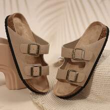 Women Shoes Comfort Straps Adjustable Buckle Flats Sandals Slides Summer Outdoor Walking Travel Cork Footbed - 淺棕色 - 查看 2