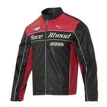 Puma 男士皮質夾克 RACE-AHEAD-PU-JKT 黑色有型挺闊撞色經典賽車服 酷 撞色拼接 立領輕盈休閒運動開襟外套636031-01 - 黑色 - 查看 1