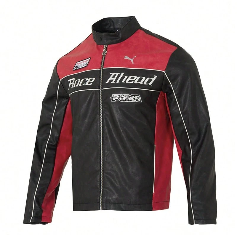 Puma 男士皮質夾克 RACE-AHEAD-PU-JKT 黑色有型挺闊撞色經典賽車服 酷 撞色拼接 立領輕盈休閒運動開襟外套636031-01 - 黑色 - 查看 1