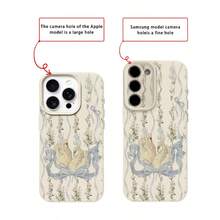 1pc TPU Material Elegant Bow Ribbon Floral Swan Pattern Phone Case Compatible With Apple 17 Pro Max/17/16 Pro Max/15/13/12/11, S20 FE/A15/S24/A55, Redmi Note 11/12/13 Pro, Full Body Soft Protective Cover - White - View 7