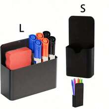 1pc Magnetic Pen Holder, Magnetic Whiteboard Pen Cup, Large Capacity Compartment Storage Box, Magnetic Adsorption Design, Suitable For Storing Markers, Whiteboard Pens, Watercolor Pens, Ballpoint Pens, Pencils, Applicable To Refrigerator, Whiteboard, Storage Cabinet, Back To School Essential - Black - View 1