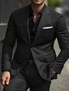 男士欧式正式黑色西装外套，适合伴郎、新郎、婚礼、商务及正式场合穿着，是一款西装大衣。 - 黑色 - 查看 2