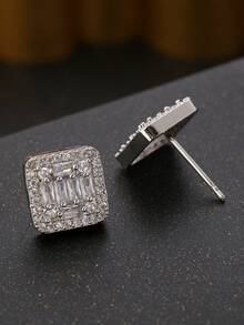 一对奢华波西米亚风方形立方氧化锆耳钉，优雅女士耳环，适合婚礼、派对、订婚、情人节礼物 - 方形 - 查看 5