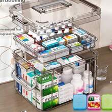 耐用双层大容量药品收纳盒，带提手，透明灰色防水设计，易开盖，适合居家和旅行使用，多隔层设计，可整理应急用品和药品，是宿舍、公寓、客厅和卧室的理想之选，四季皆宜。 - 綠色 - 查看 6