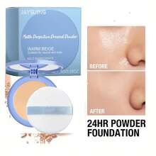 Polvo fijador con control de grasa, ligero y fino, fino y agradable para la piel, resistente al agua, que controla la grasa, iluminador, polvo facial mate, base fijadora suave e impecable, polvo portátil, polvo fijador mate que controla la grasa - polvo compacto resistente al agua y de larga duración, efecto corrector degradado, blanco marfil adecuado para todos los tonos de piel beige claro, polvo base que controla la grasa. - Melocotón - Ver 5