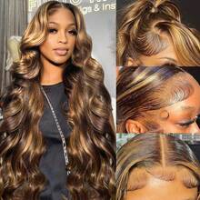 13x4 13x6 HD Lace Front Wig Human Blended Hair Body Wave 34 Inch - 200% High Density Glueless Wig Pre Plucked & Pre Cut With Natural Hairline & Baby Hair For , No Glue Ready To Wear - SP4/27 - View 4