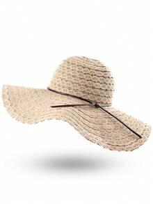 女士宽檐镂空蕾丝遮阳帽，时尚优雅的沙滩遮阳帽 - A - 查看 11