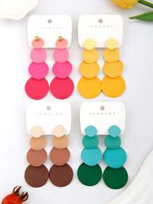 1 Pair Ombre Round Pendant Earrings, Suitable For Daily Wear - Yellow - View 4