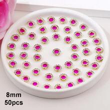 50 piezas/paquete, 8mm, 10mm, 12mm, 14mm, modelos mixtos, brillantes cristales de rhinestones con diseño de flor, base dorada, cristales de rhinestones brillantes adhesivos planos DIY para coser - multicolor - Ver 95